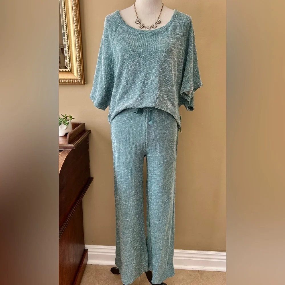 Honeydew Lounge Lover Top Wide Leg Pants Set Laurel Green Knit Size M NWT